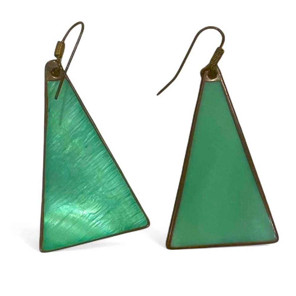 Vintage Teal Glass Triangle Earrings